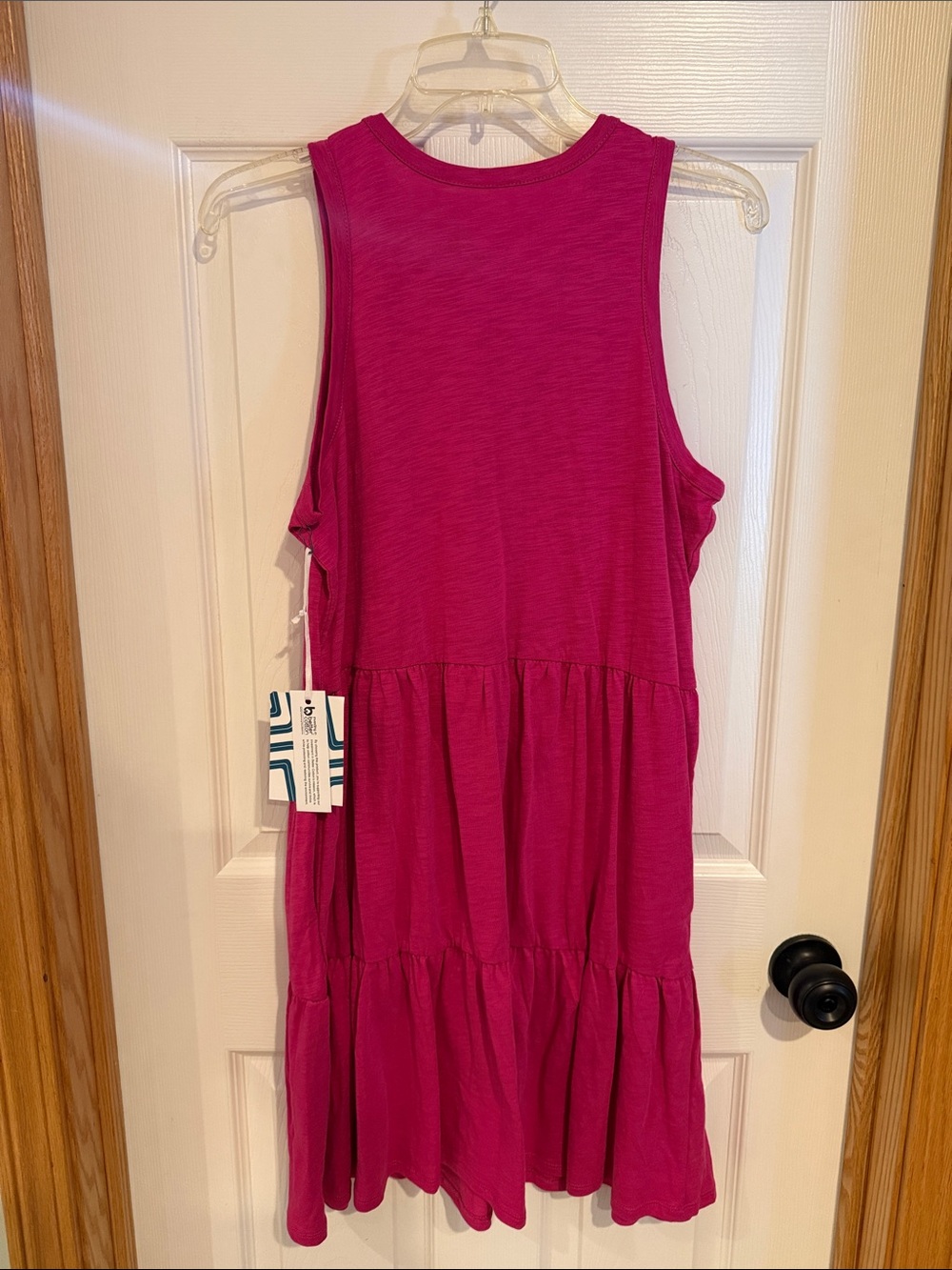 600 NWT Market & Spruce Taria Sleeveless Tiered Shift Dress Fuchsia Pink Size M - Picture 6 of 6